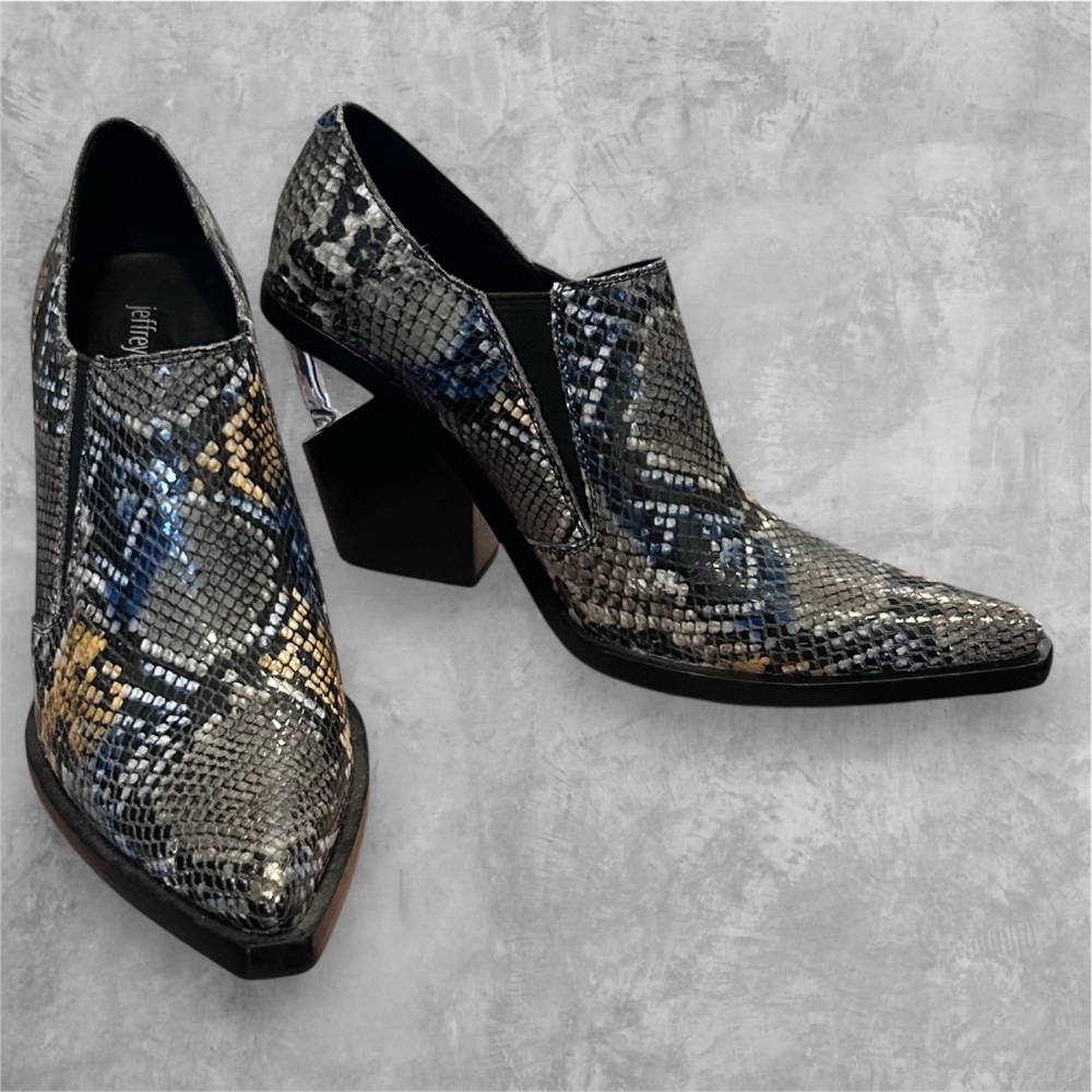 Jeffrey Campbell Metallic Snakeskin Pointed Ankle Booties - Black, Silver, Gold
